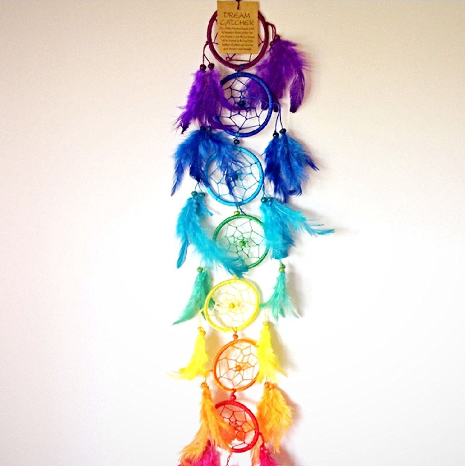 Dream Catcher 7 Chakras Traditional Handmade Vibrant Colours with Feathers