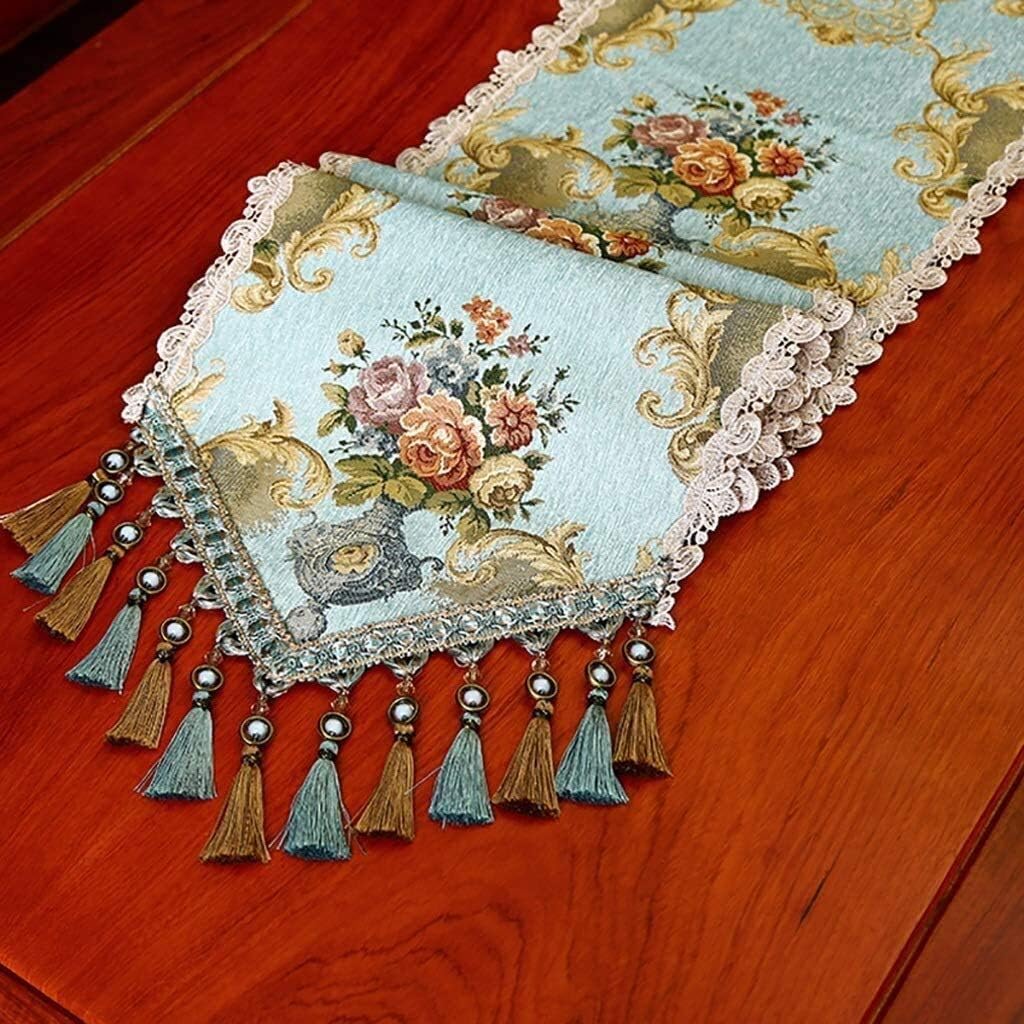 Handmade Simple Multiple Sizes Luxury Chenille Table Runner for Family Dinners Or Gatherings Dresser Scarves with Multi-Tassels Gourmet Dressing