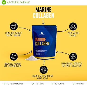Antler Farms - 100% Pure, Clean Marine Collagen Powder from Wild Caught Pacific Snapper, 12 oz Soluble in Hot or Cold Liquids, Highly Bioavailable, Rapid Absorption, No Taste or Smell