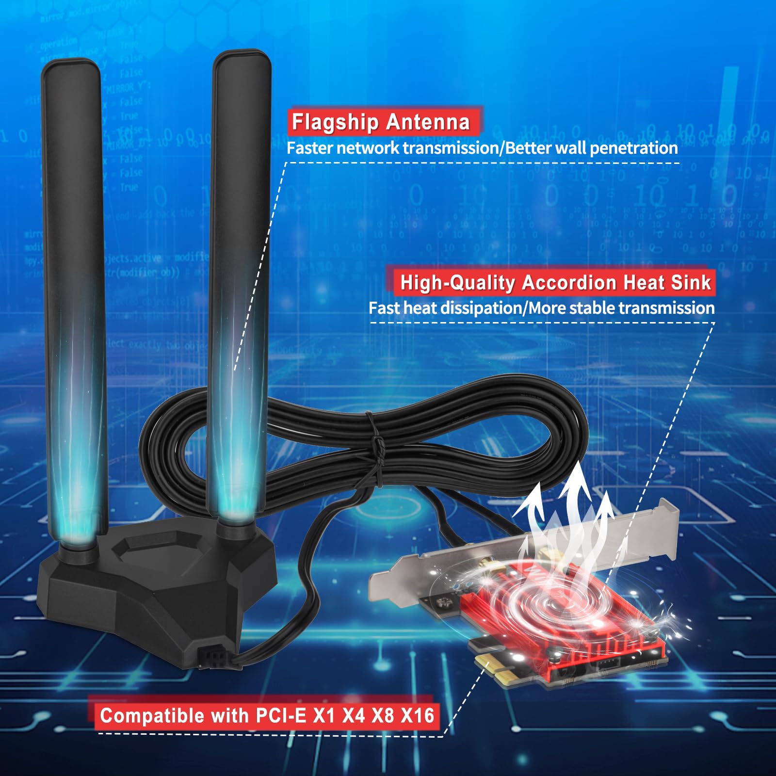 Eightwood Scheda WLAN WiFi 6E Intel AX210 Bluetooth 5.3 WLAN scheda di rete WLAN PCI-E 6G/5G/2.4G Tri Band WiFi 6E scheda 5374 mbit/s con antenna Wi-Fi 6E + CD per PC Windows 11/10 (64 bit) Laptop