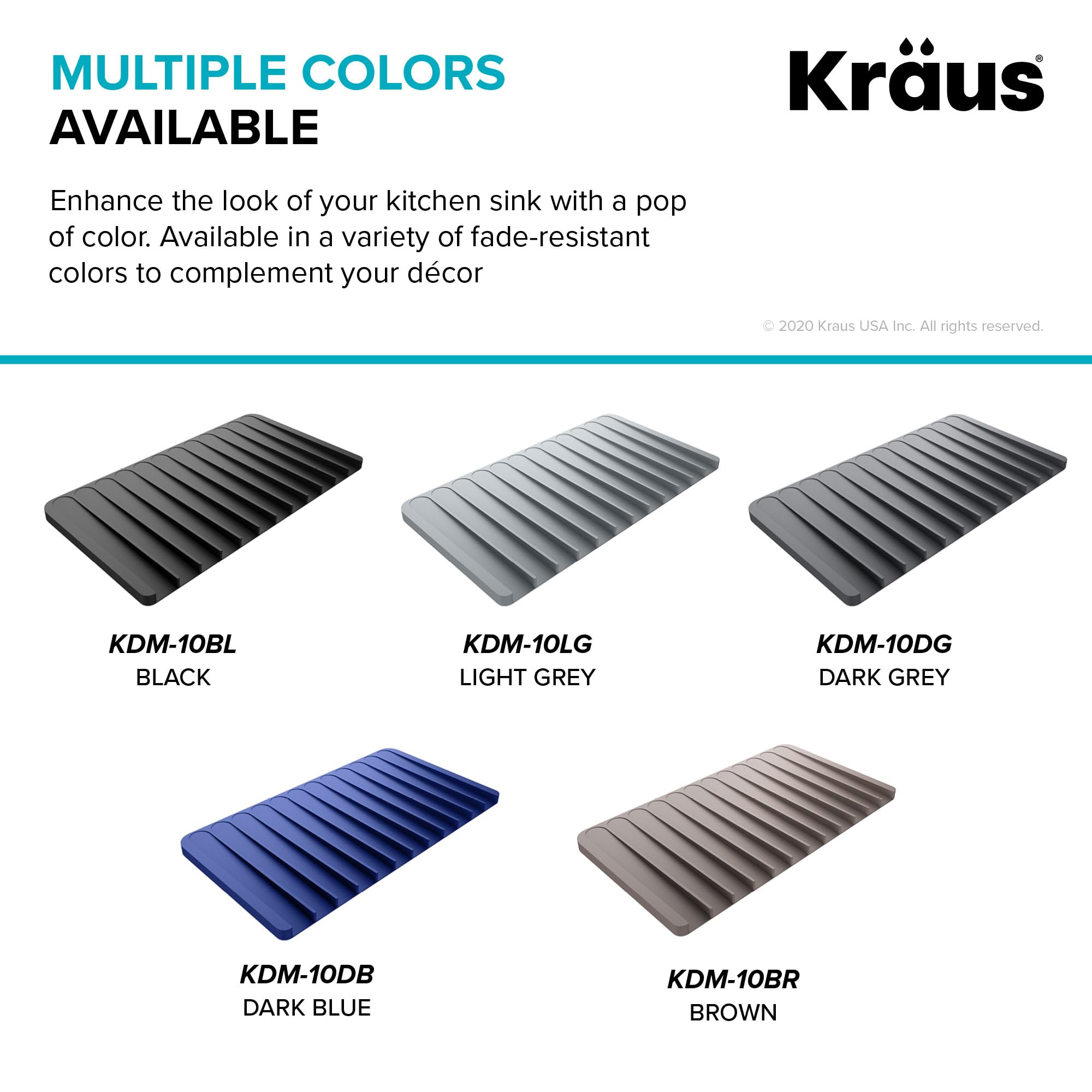 Kraus KDM-10DB Kore Tapis égouttoir à vaisselle ou dessous de plat en silicone auto-drainant pour comptoir de cuisine, bleu foncé
