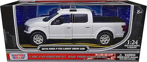 Motormax 76981 - Camión pickup de cabina de tripulación Lariat 2019 sin marcar Serie de servicio público y aplicación de la ley blanca lisa 1/24