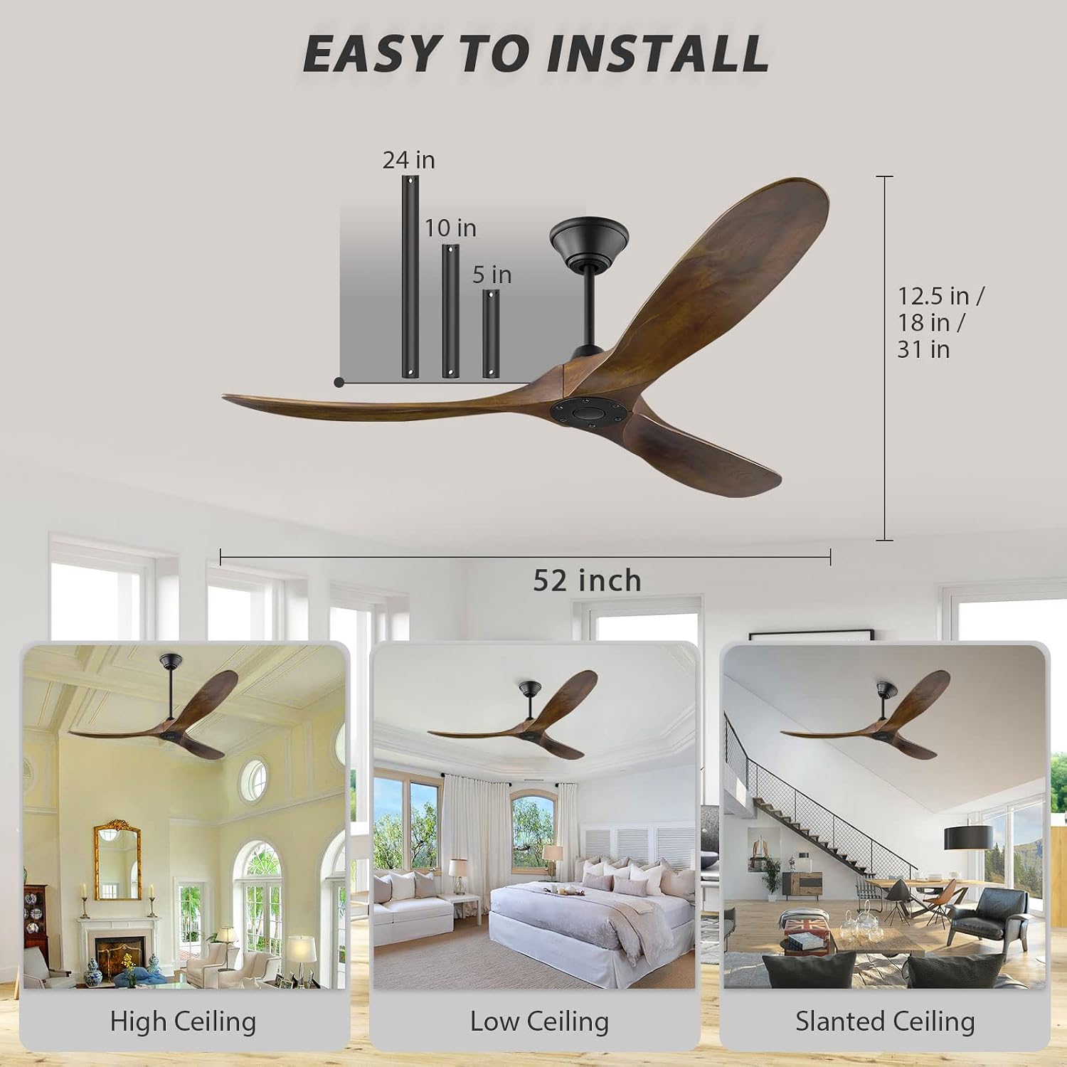 HDLWIS Ventilador de techo para exteriores sin luz con control remoto ...
