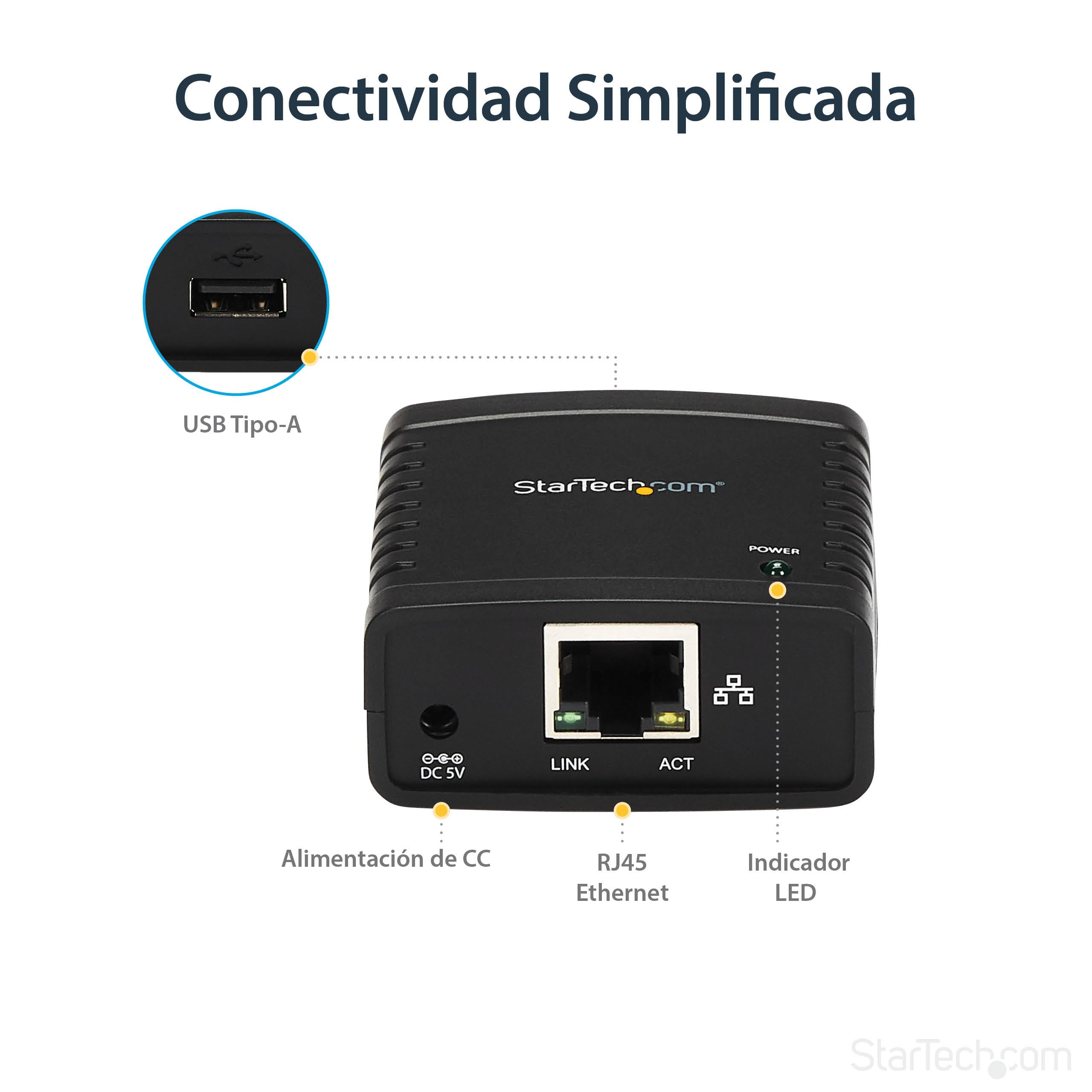 StarTech.com Servidor de Impresión en Red Ethernet 10/100 Mbps a USB 2.0 con LPR - Servidor de Impresión USB