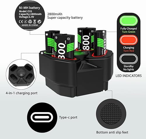 Miniatura 6 de Cargador de batería para mando Xbox One con 4 x 2800 mAh USB recargable Xbox One estación de carga de batería para Xbox Series XXbox One SOne XOne