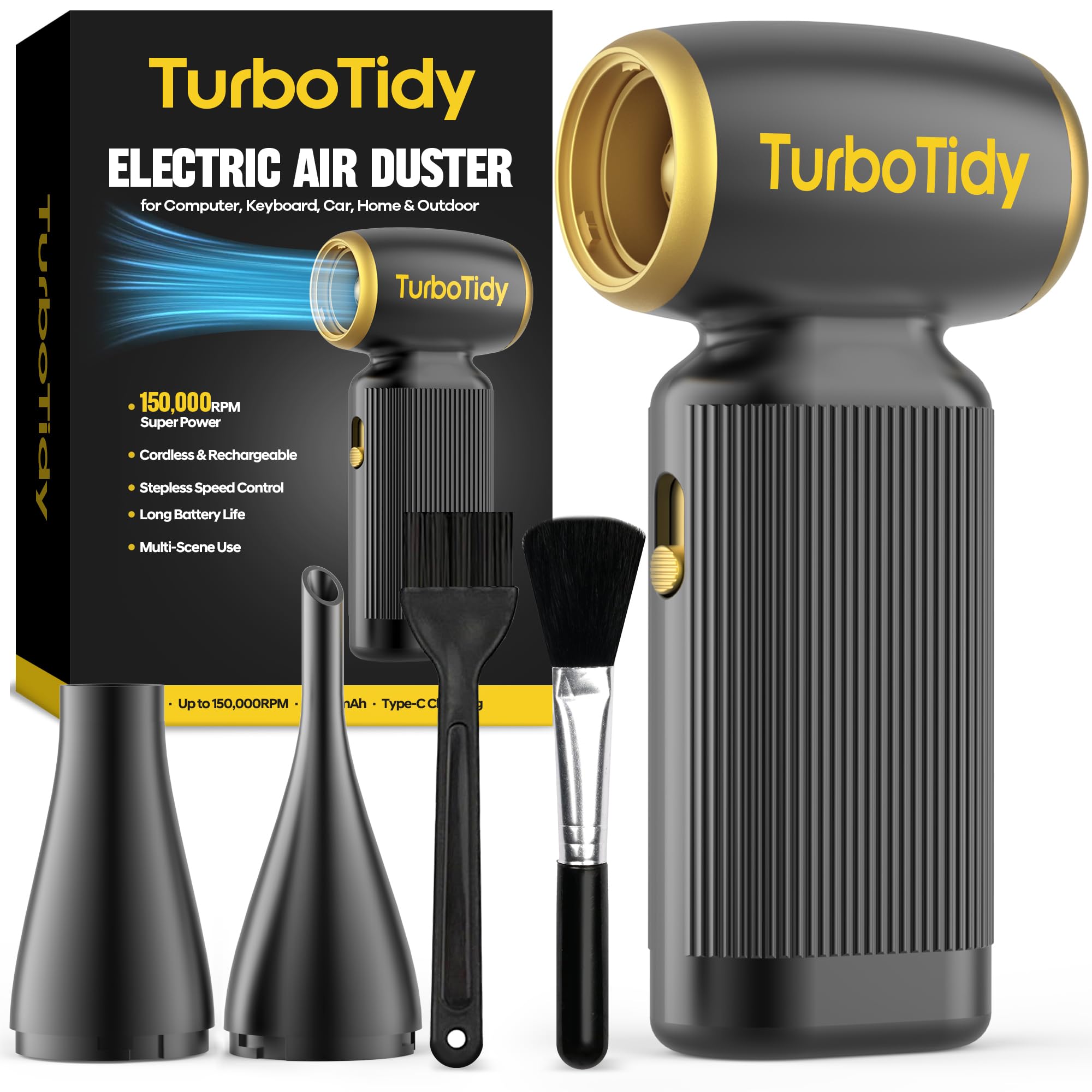 150K RPM Cordless Electric Air Duster & Compressor for Car and Electronics Maintenance