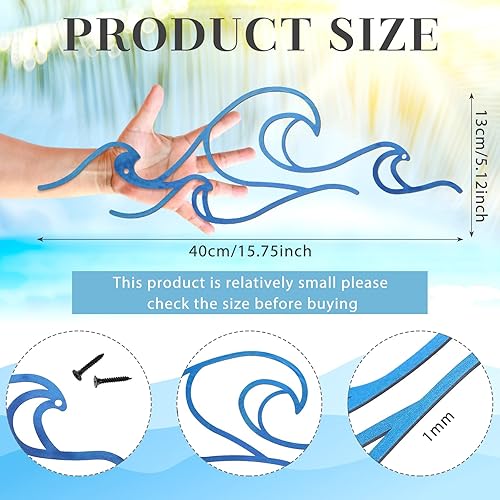Miniatura 2 de Seeloowy Decoración de pared ondulada, alambre de metal azul, arte de pared con diseño de océano costero, playa, imágenes de surf, guardería,