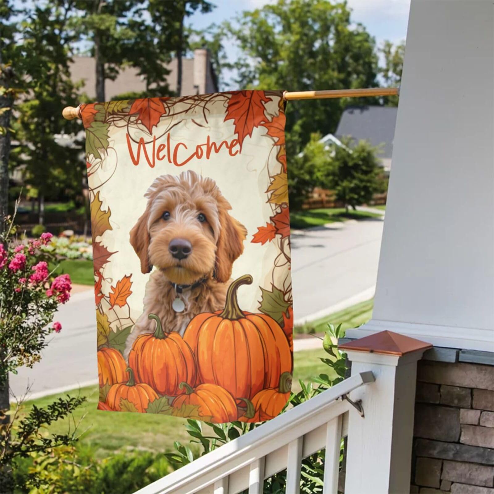 Balgardekor Gartenflagge 'Welcome Fall' – 30,5x45,7 Cm, Doppelseitig Mit Golden Retriever & Kürbis