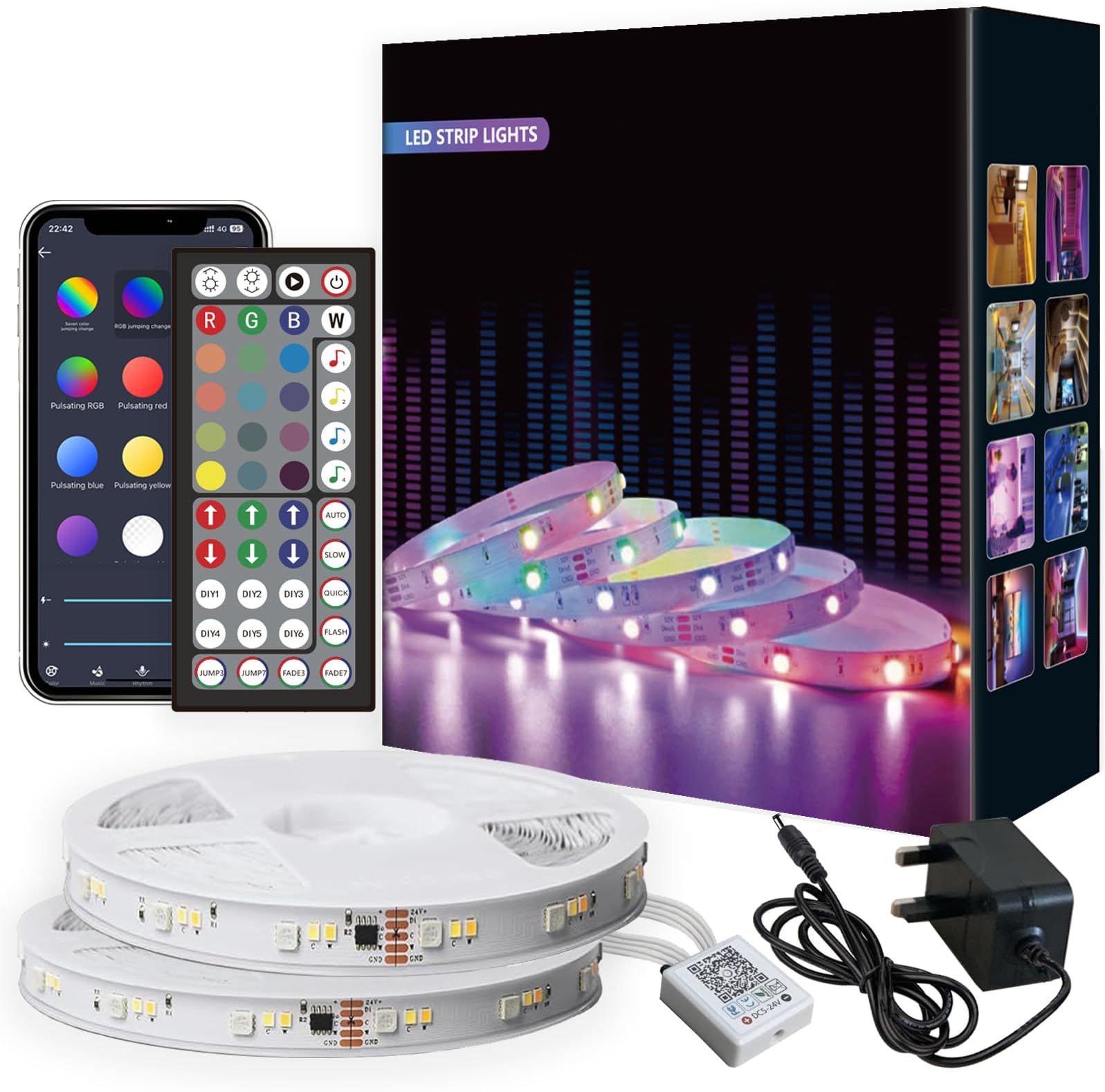LED Strip Lights with Remote, 30M LED Lights Bluetooth RGB Lights Tape Lights with 44-Keys Remote Music Sync Colour Changing Mood Strip Light for Bedroom Decoration[Energy Class A+]