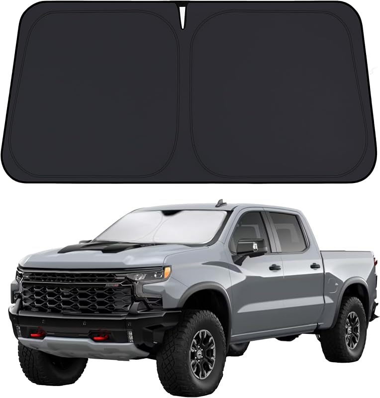 EcoNour Windshield Sunshade Compatible for Chevrolet Silverado 2019-2026 | 1500 Sun Visor for Front Windshield & Window Sun Shade Cover, UV Heat Blocker & Protector, Car Accessories