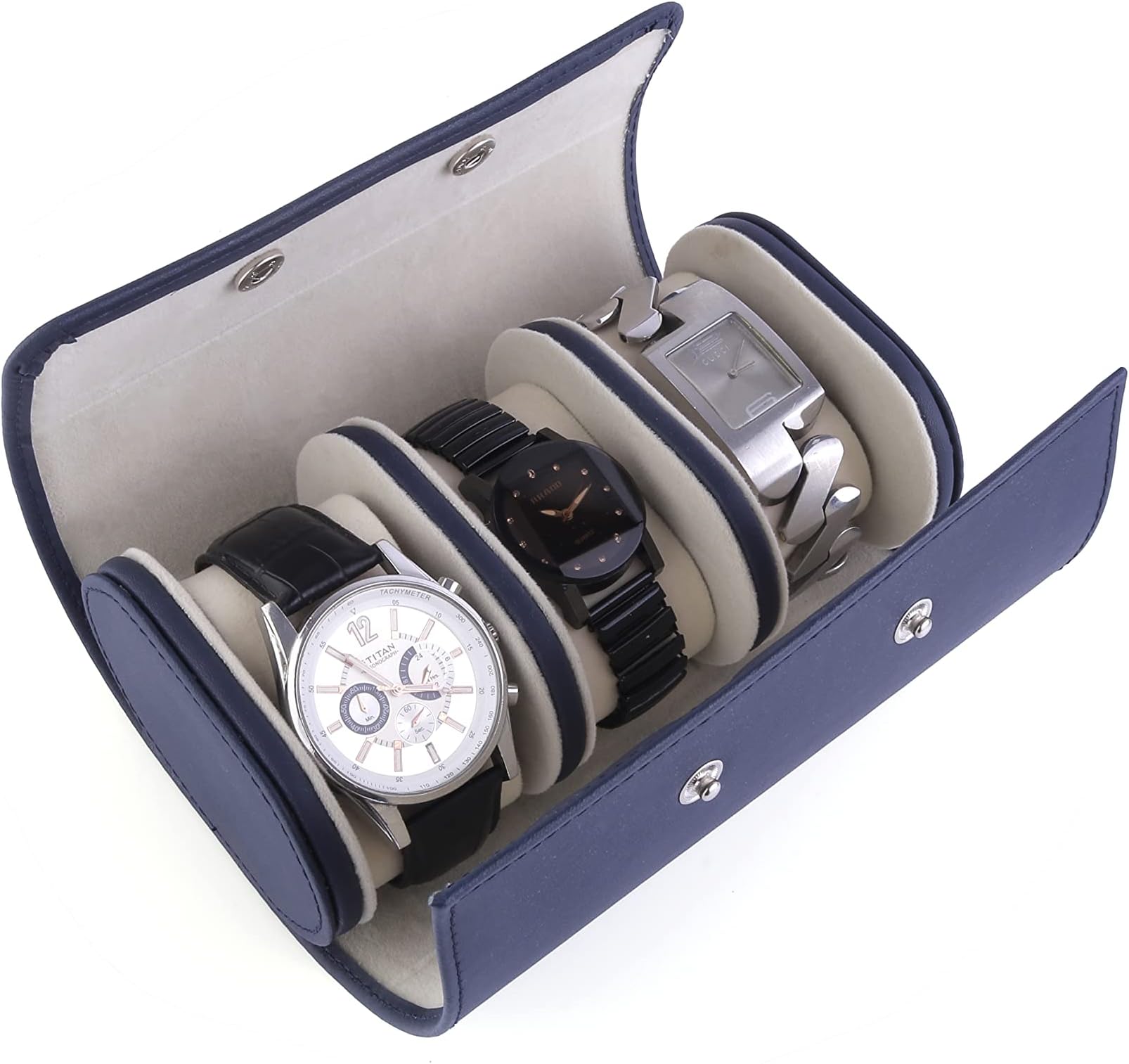 Vegan Leather Wristwatch Box Organizer / 3 Slot Travel Watch Case for Men & Women