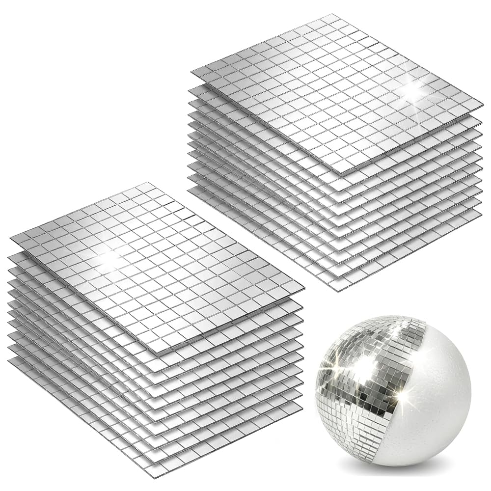Carreaux de Mosaïque Miroir en Verre 3000 Pièces Miroirs Autocollants Mosaique Verre Pour Décoration DIY, Salle de bain, Salon, Cuisine, Bricolage (10 x 10 mm, Argent)