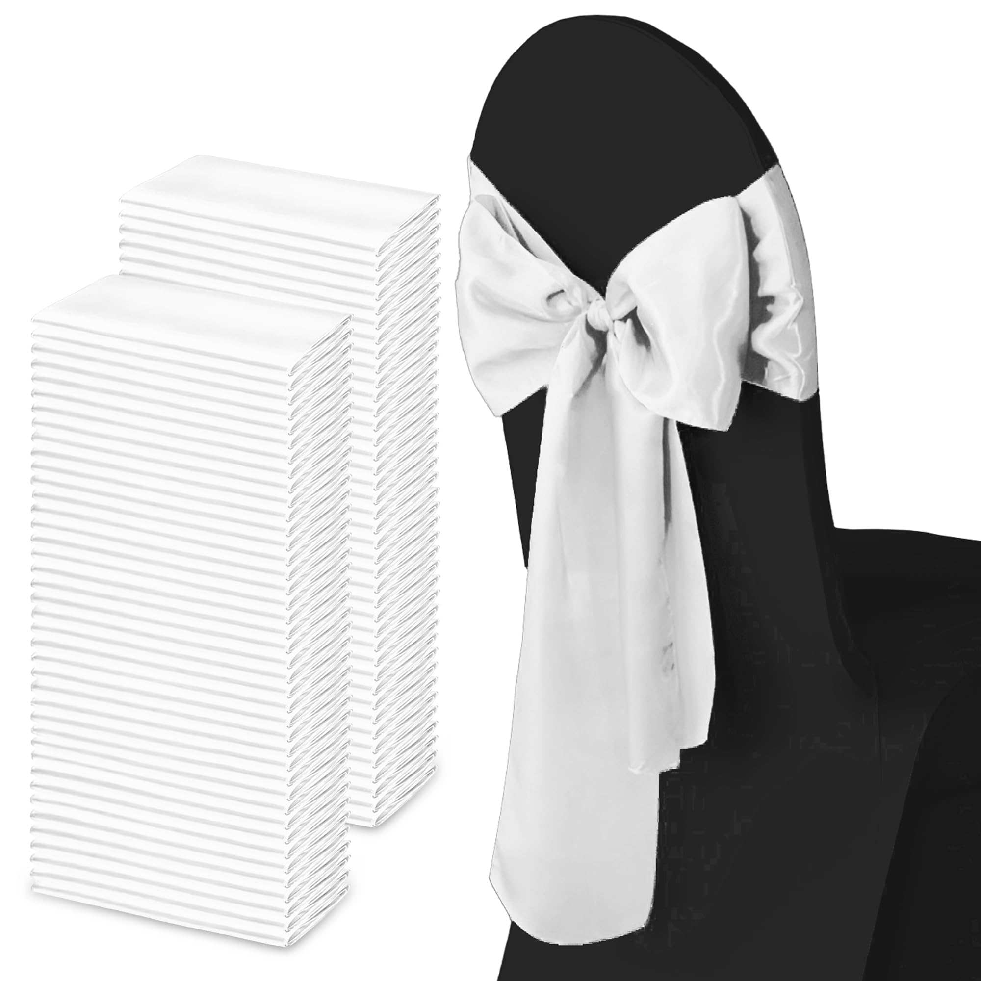 Trimming Shop 7" x 108" White Satin Chair Saheses, 100 pcs