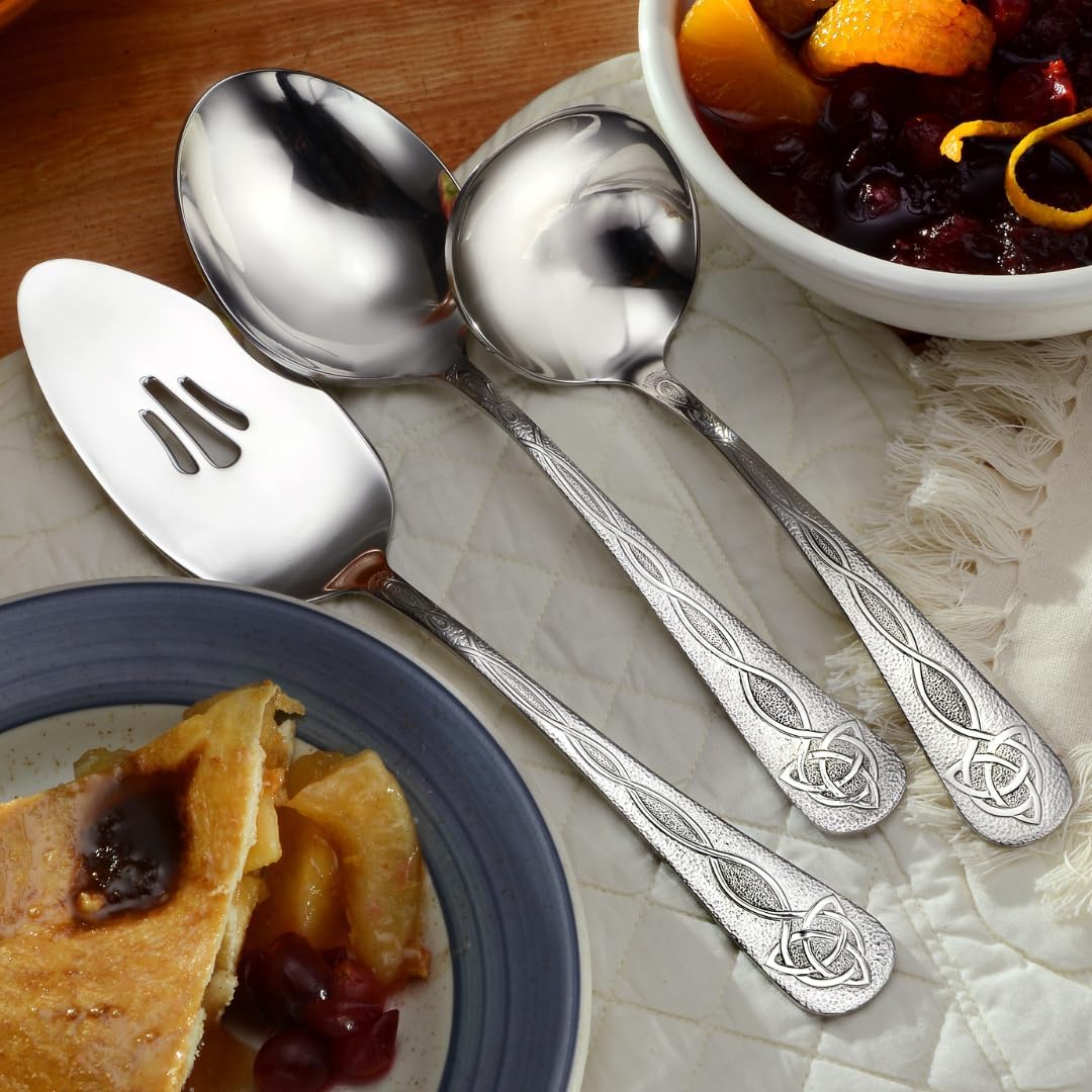 Liberty Tabletop Celtic 3 Piece Stainless Steel Hostess Serving Set, Irish Pattern, Polished Finish, Dishwasher Safe, Made in USA