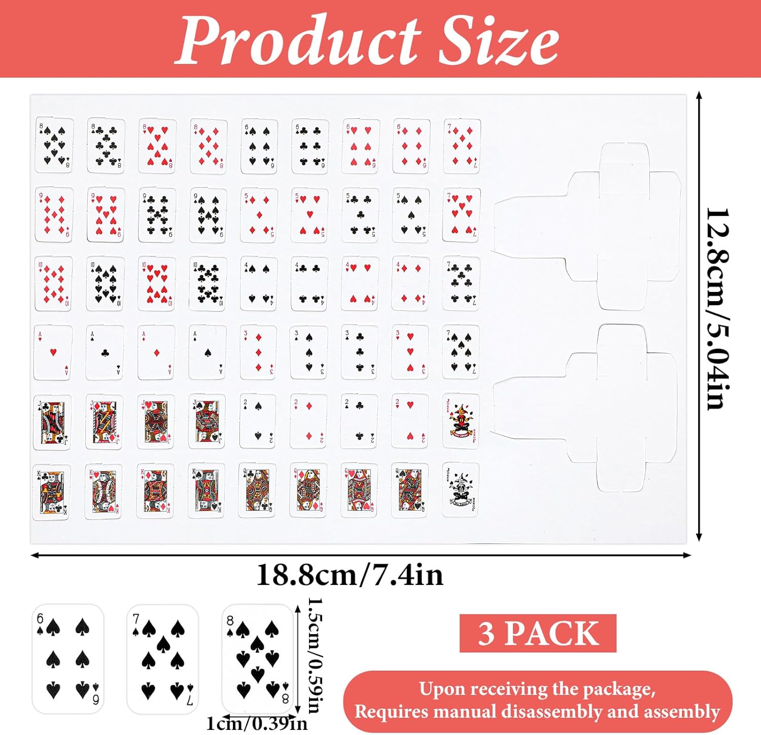 3 Copies Mini Playing Cards 0.59in Miniature Mini Deck of Cards Party Spoof Fun Tiny Decks of Playing Card Travel Poker Card for Adults Party Favor