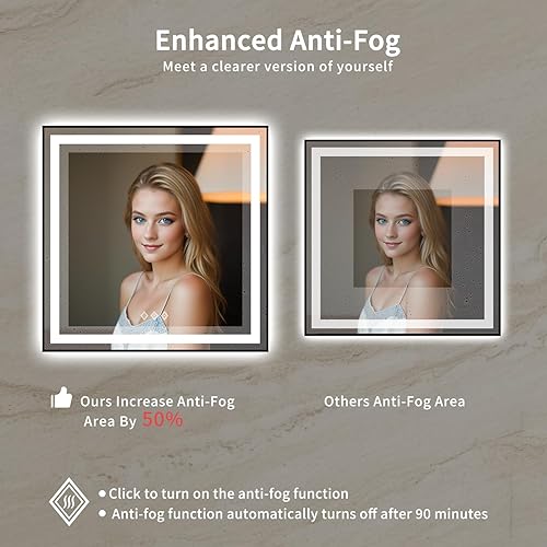 Miniatura 7 de Espejo LED para baño, 24 x 36 pulgadas, marco negro degradado frontal y retroiluminado, 3 colores regulables CRI90, espejo de baño antivaho mejorado