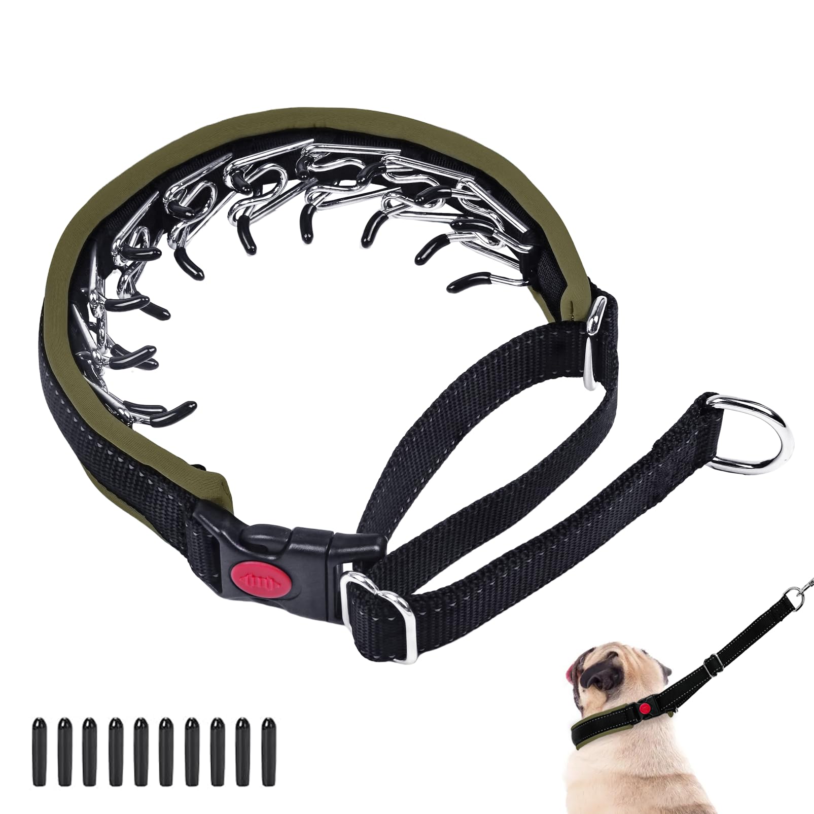 Martingale No Pull Dog Collar, Heavy Duty Nylon With Buckle, Adjustable Anti Pull Reflective Slip for Large Medium Small Dog Training Walking S Army Green