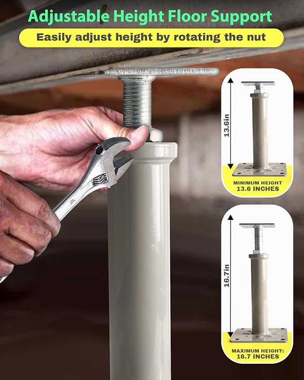 4 Pack House Floor Jacks, Adjustable Jack Post for Leveling, 13"-16" Height Telescoping Screw Jacks, Heavy Duty Support for Basement, Floor Joist, Beam & Foundation Repair, Temporary Support,Gray by Duvecfoi - Image 3