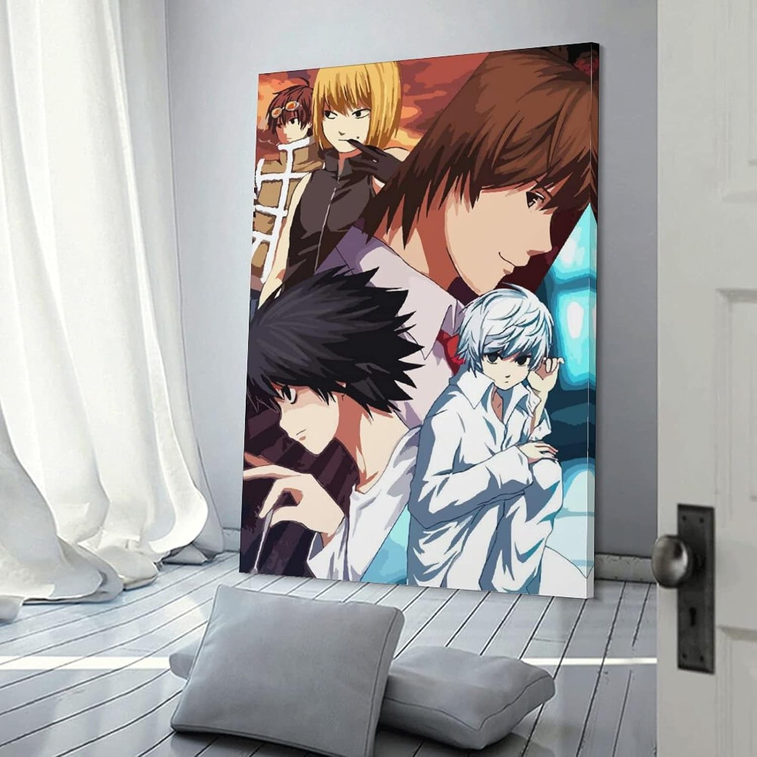デスノートアニメテーマウォールアート印刷ポスター寝室 家 寮 オフィス アニメファンのためのギフトデコレーション 12x18 インチ 木枠 内祝い