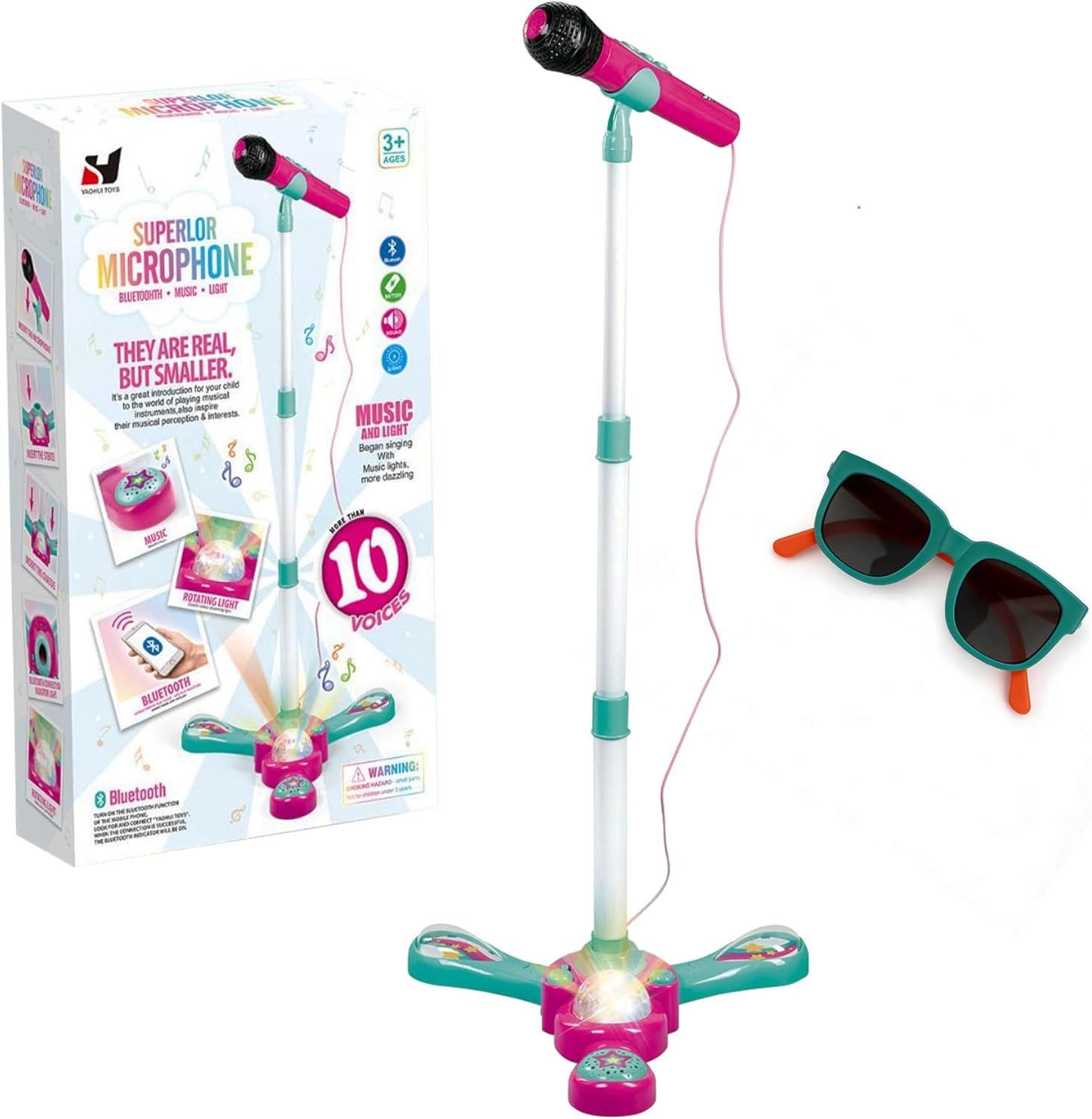 Kids Karaoke Machine with Stand - Adjustable Height,Kids Bluetooth Microphone, Rotating Stage Lights & 20 Dance Songs,Cheer & Clap Sounds for Immersive Stage Performance, Gift for Girls Boys Ages 3-5