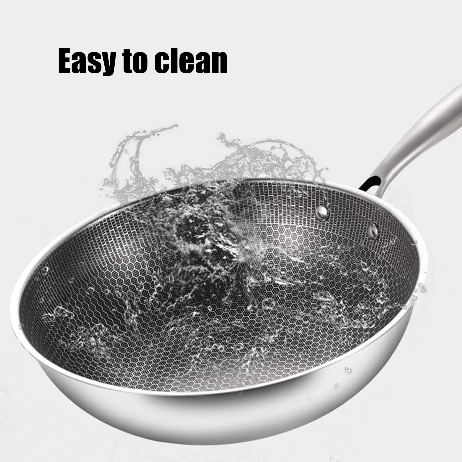 Wok Antiadherente de Acero Inoxidable con Forma de Panal y Tapa de Vidrio Vertical para Gas, Electricidad e inducción, Resistente a rayones, 32 cm