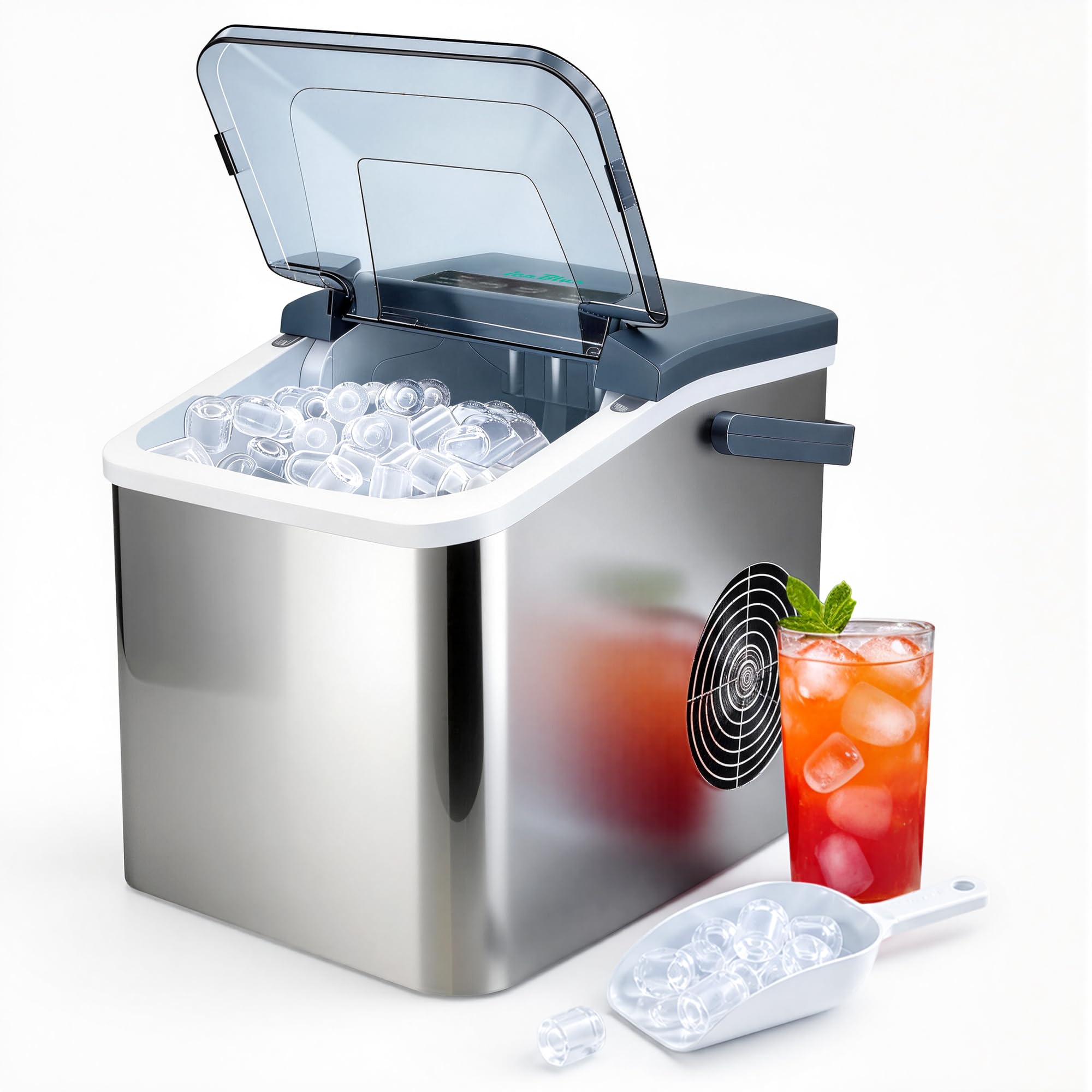 Eismaschine, 2 Größen an Kugeleis aus Edelstahl Tisch-Eismaschine - Silber | Eismaschine mit täglich 12 kg Eisausstoß, 9 Eisstücke fertig in nur 9 Minuten – ideal für Zuhause, Küche und als Geschenk
