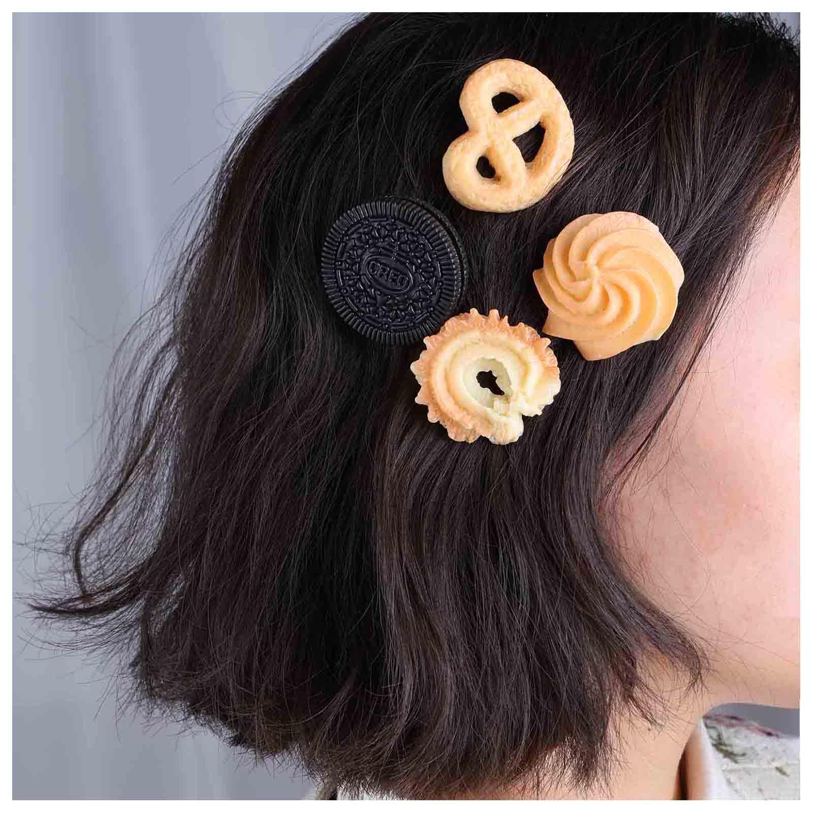 Allereyae Biscuit Hair Barrette Cookies Hair Clips Brown Food Pins Clips Cookies Hairpin Artificial Biscuit Hairclips Decorative Accessories Jewelry