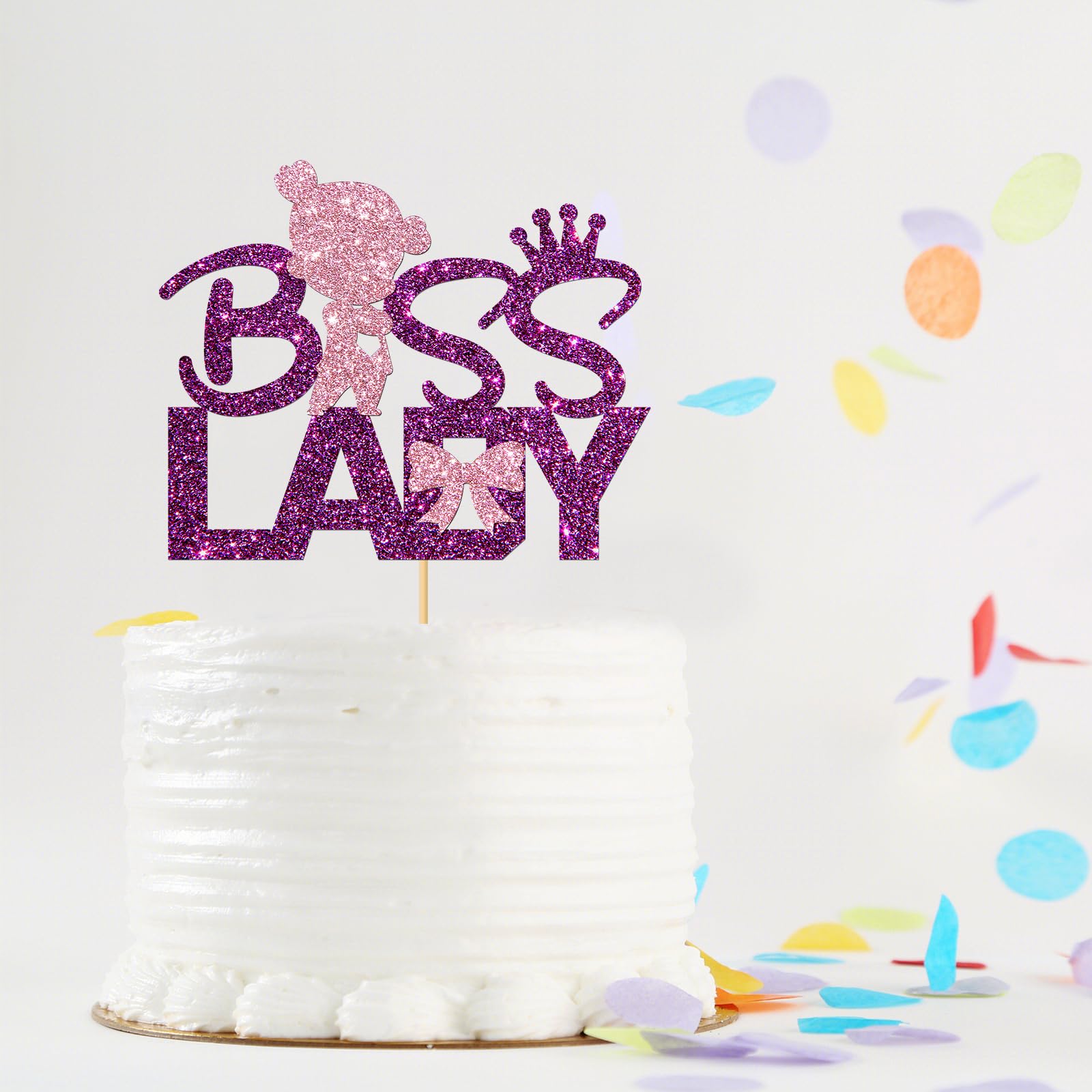 Cake Topper „Boss Lady“ – Silber Glitter, Für Geburtstag, Gender Reveal, 1. Geburtstag