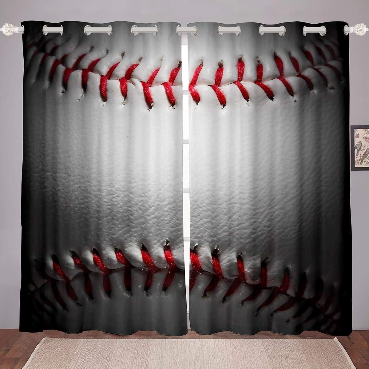 3D Baseball Blackout Curtains Sports Theme Curtains for Bedroom Living Room Window Drapes Thermal Insulated Darkening, Home Decor Curtain 29.5x65 Inch 2 Panels g5689