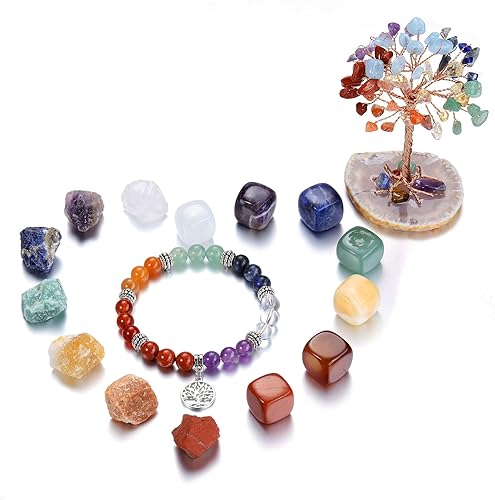 CrystalTears Juego de piedras de cristales curativos el kit de piedras curativas de cristales de chakra incluye 7 piedras de chakra crudas y bajadas