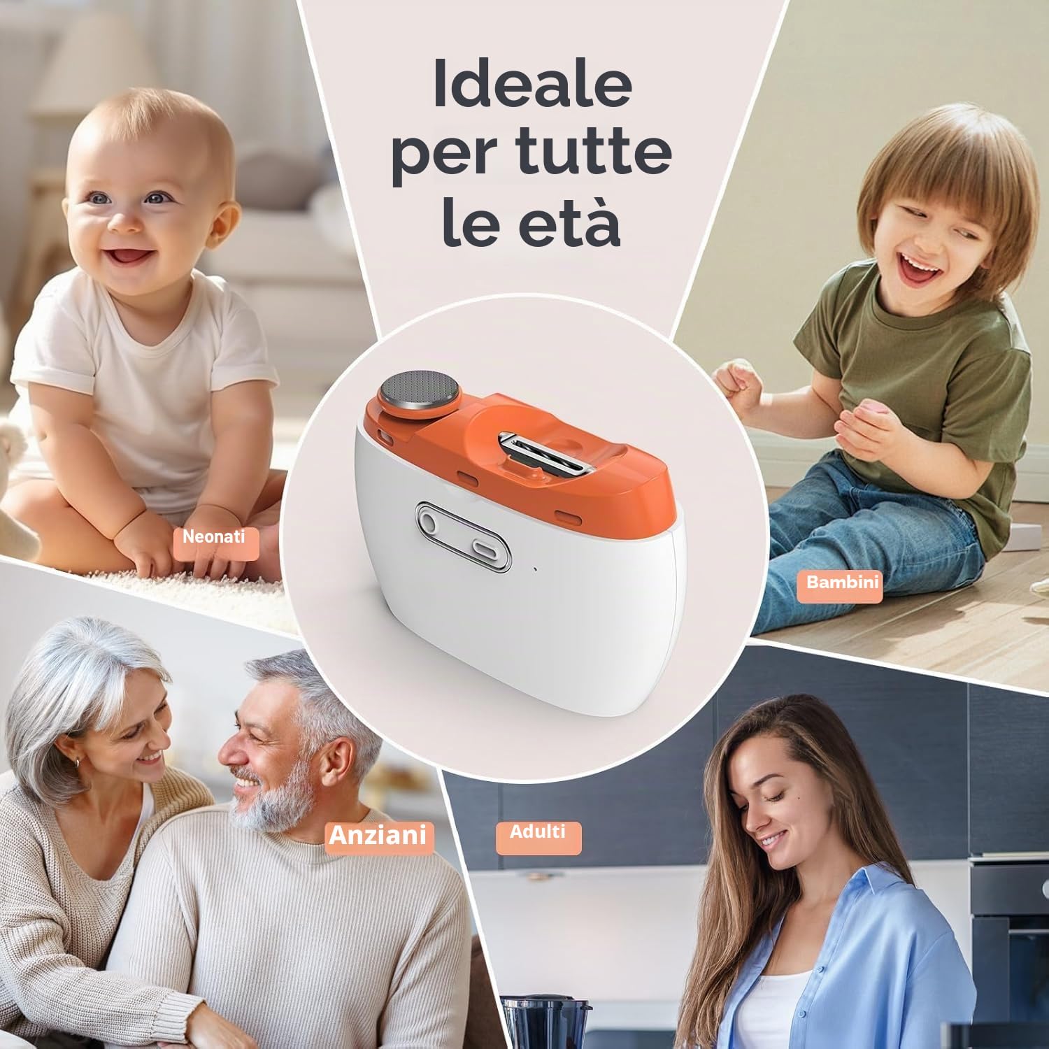 Tagliaunghie elettrico, 2 in 1, per unghie elettrico, ricaricabile tramite USB, con luce LED, adatto per neonati, bambini, adulti e anziani (arancione)
