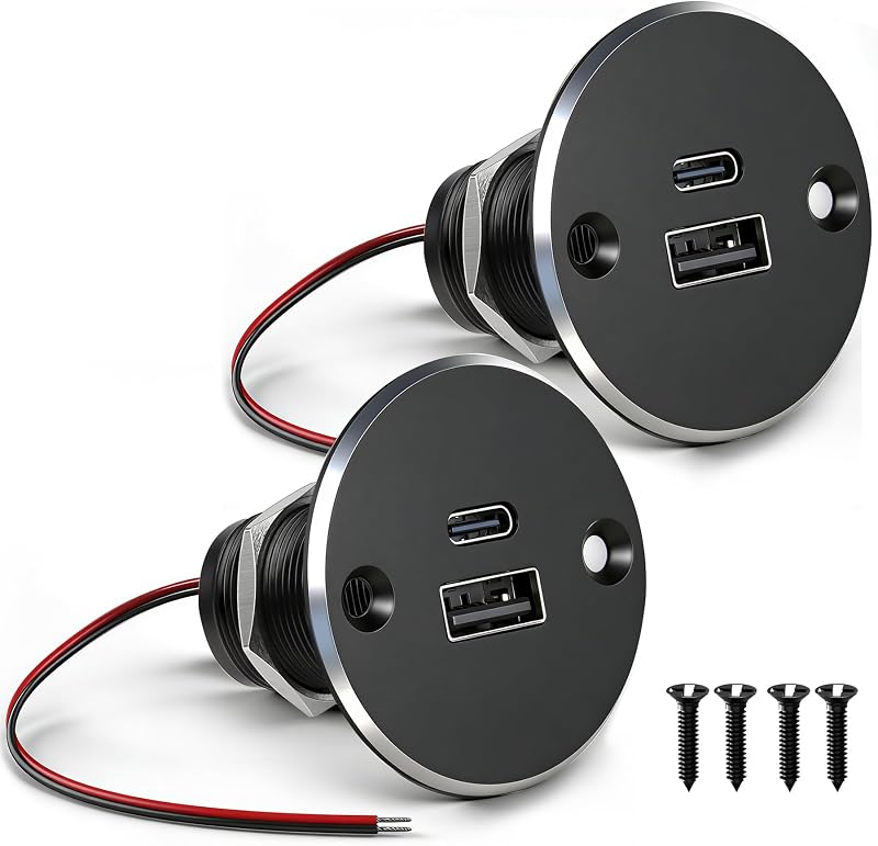 Tomada USB para RV Obeaming de Alumínio com 2 Portas USB-A e USB-C – 12 V