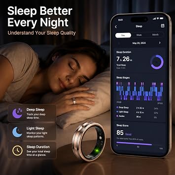 Smart Ring for Men Women Fitness Tracker Ring with Sleep Monitor Heart Rate Tracking Gesture Control Activity Tracker Health Ring Ceramic Metal Smart Ring Gift for Couples Waterproof Ultra-Thin 6.3mm