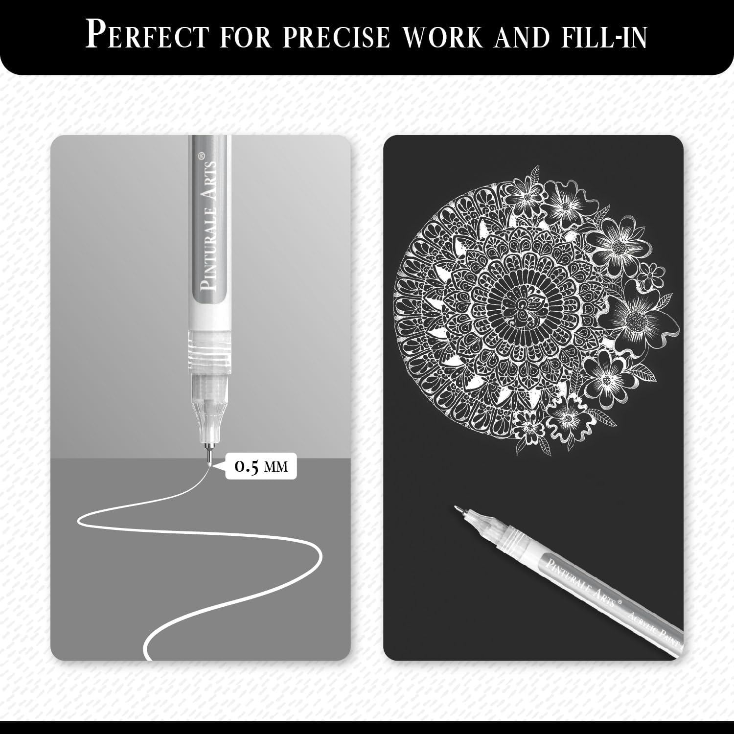 Pinturale Arts White Paint Pens Extra Fine Point | Set 4 White Acrylic Paint Pen Extra Fine Tip (0.7mm & 0.5mm) | For Black Paper, Ceramics, Rock Painting, Glass, Wood, Canvas, Metal