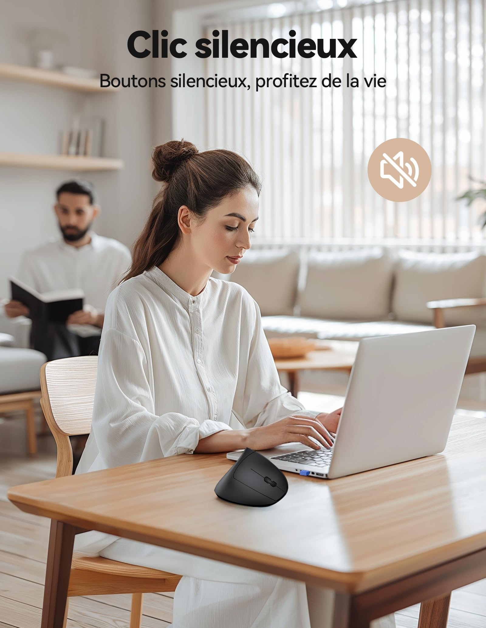 TechRise Souris Ergonomique sans Fil 2.4G, Silencieuse Souris Verticale sans Fil pour Droitier 4800 DPI, Récepteur USB et 6 Boutons, Souris sans Fil pour PC, Ordinateur Portable, Mac, Noir