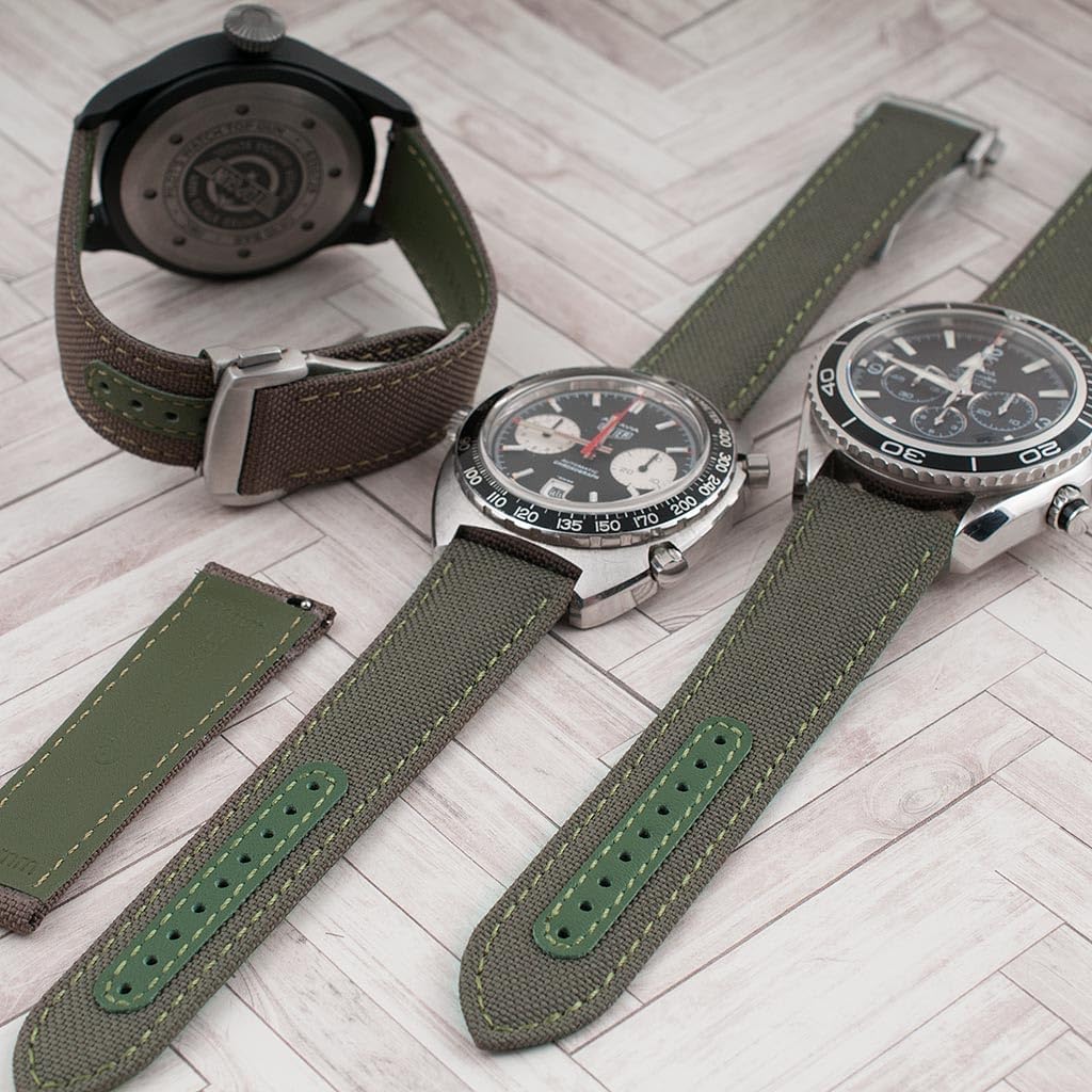 StrapHabit Quick Release Deployant Sailcloth Watch Strap For Large and Small Wrists - Women and Men - Band Nylon Leather Deloyment Recycled 18mm, 19mm, 20mm, 21mm, 22mm