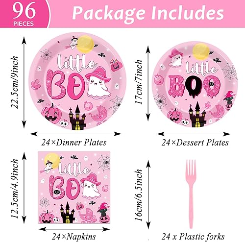 Vista 16 de ZOIIWA - Juego vajilla desechable 96 piezas de Little Boo para baby shower, suministros fiesta fantasmas para 24 invitados, platos, servilletas