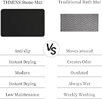 THMINS Black Stone Bath Mat, 60x40 cm Extra Large Stone Bath Mat, Super Absorbent Quick Drying for Bathroom, Easy to Clean