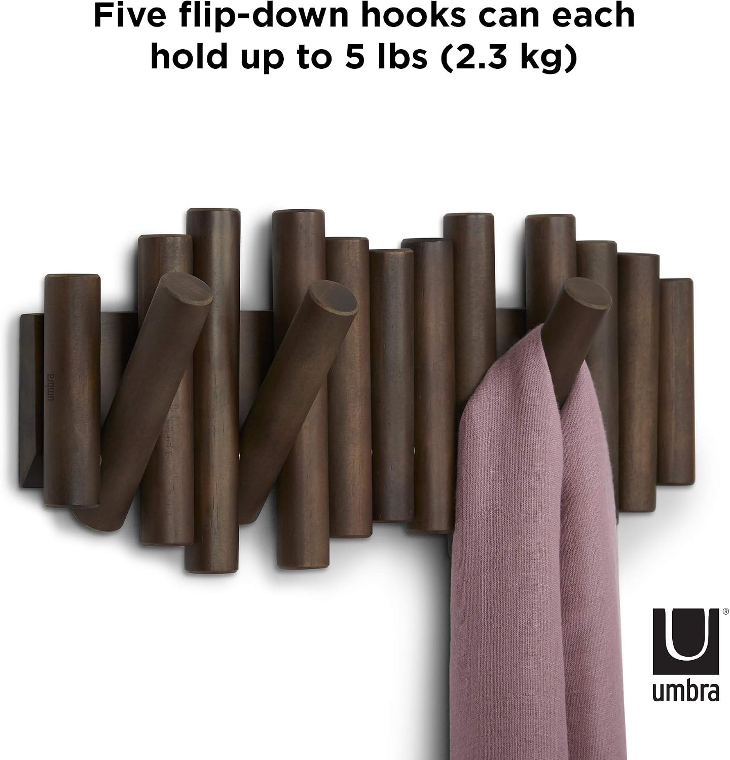 Umbra Picket Rail Hook Coat Rack, Aged Walnut, 2" Height