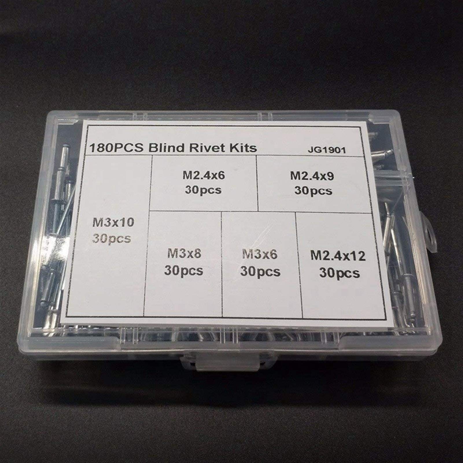KeuLen Schrauben, Muttern, Befestigungselemente, Nieten, Nieten, 180 Stück, Nageldekoration, Aluminium-Blindniete, Nieten-Sets for Möbel, Sortimentsset, robust und langlebig