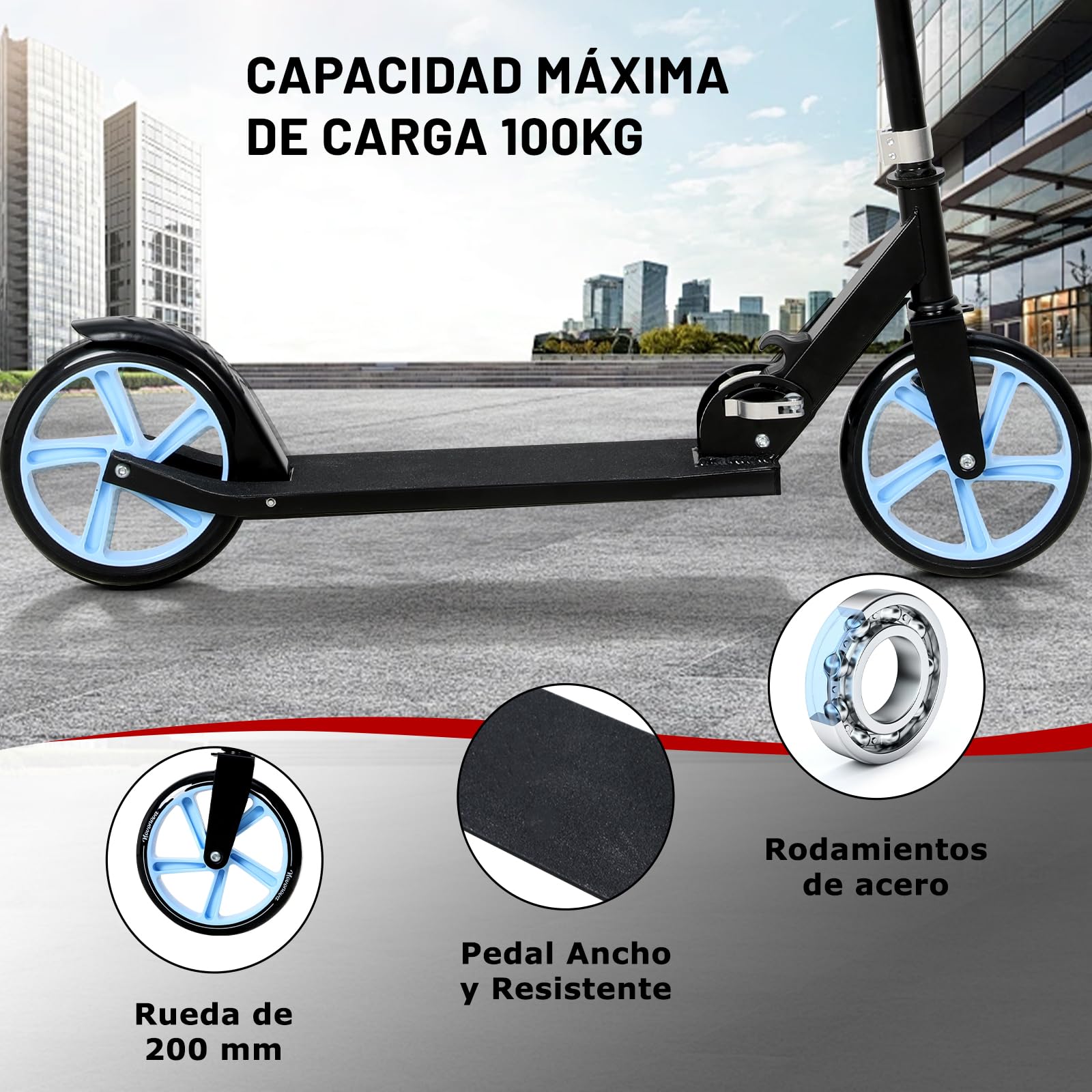 Patinete Scooter Plegable, Patinetes para niños y niñas, 9-14 años con Manillar Ajustable 88-98.5cm, Patinete con 2 Ruedas Grandes 200mm y Freno Posterior, Máx. 100kg
