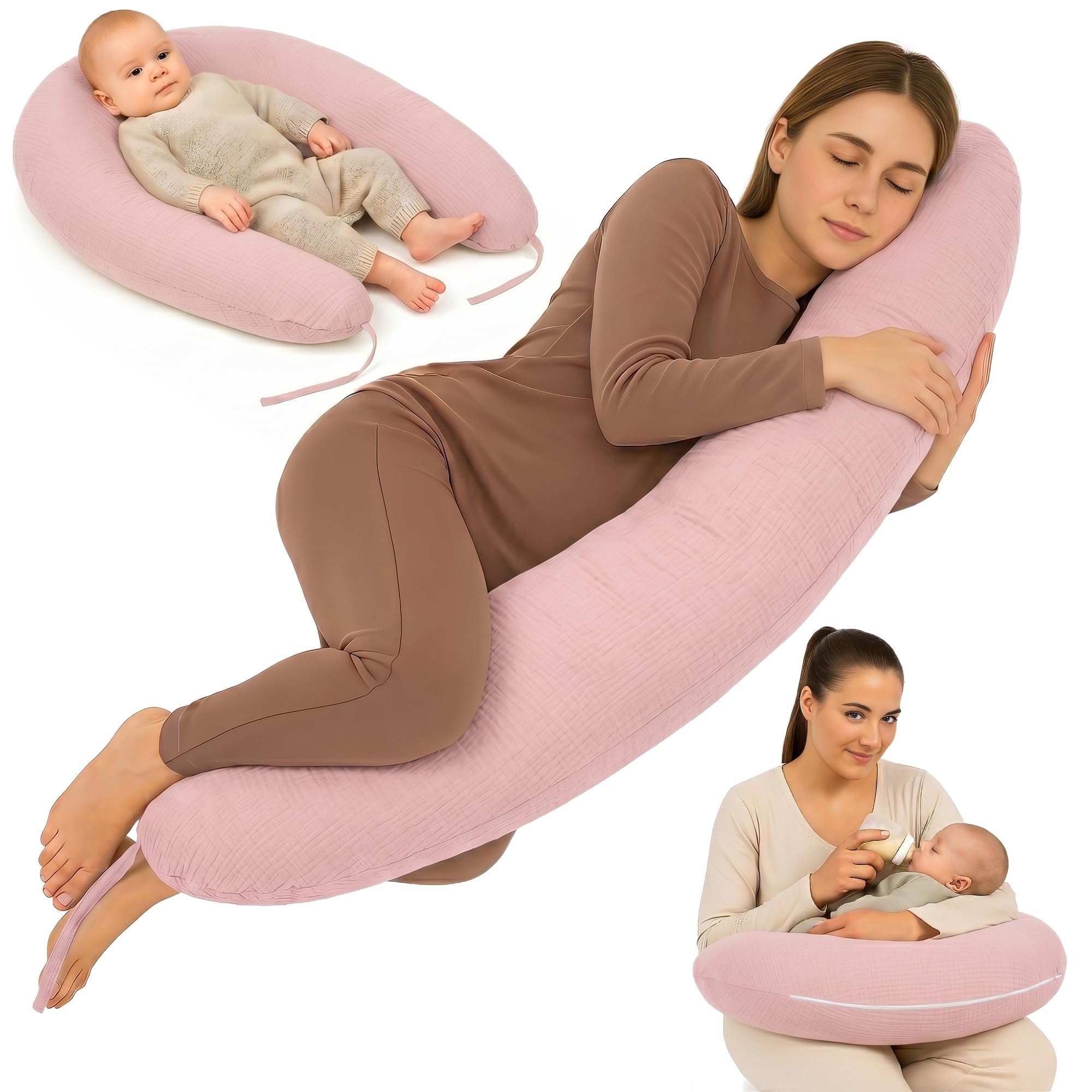 Totsy Baby Maternity And Nursing Pillow 190cm Body Support Cushion For Side Sleeping Perfect For Comfort And Relaxation Ideal For Expecting Mothers C Shape Muslin Oeko-Tex