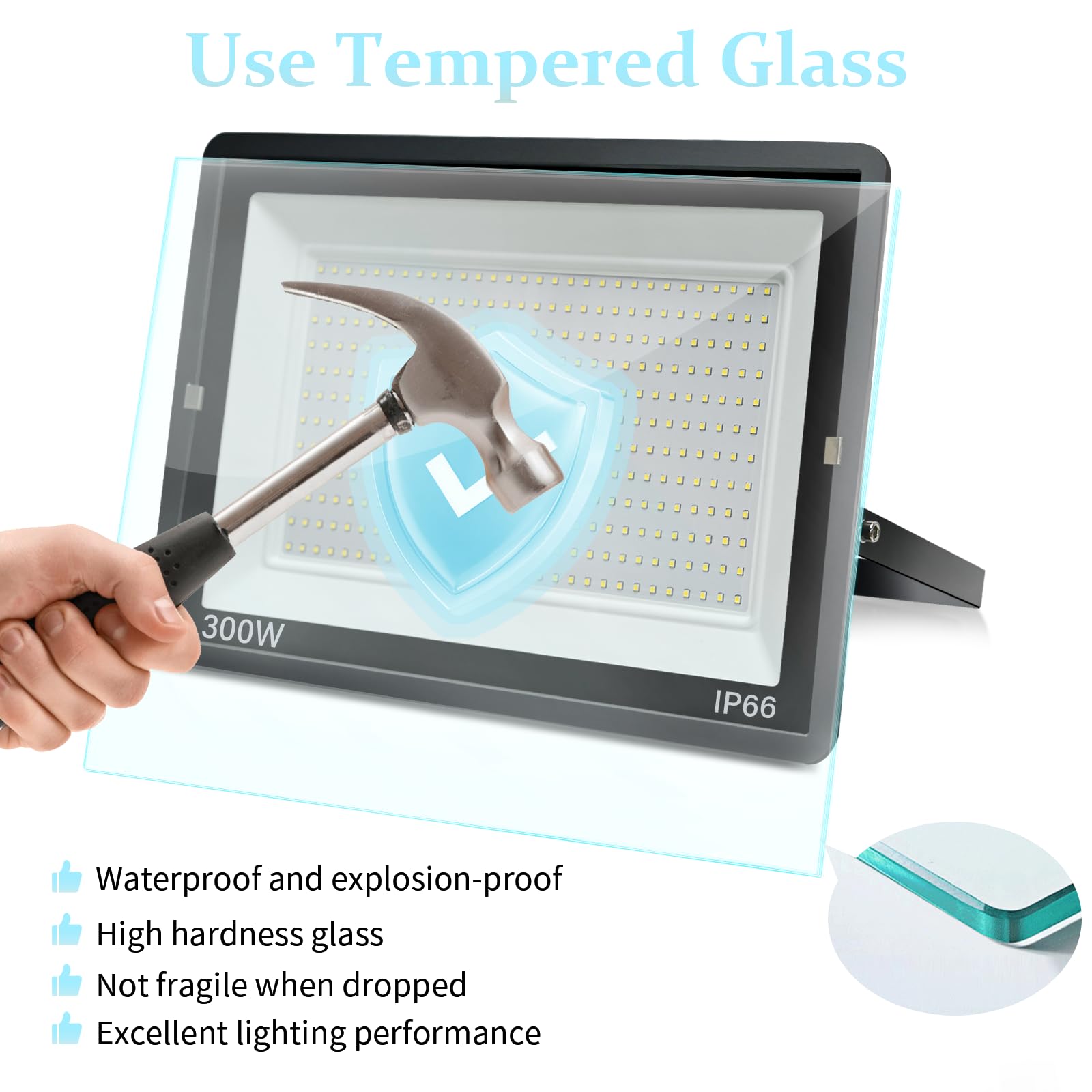 LED Floodlight Security Light,300W Outdoor Spotlight 30000LM Outdoor Flood Lights,IP66 Waterproof 3500k LED Spotlight for Garden,Garage,Square,Car Park,Construction Site ect(Warm white-1pcs,300W) - Image 2
