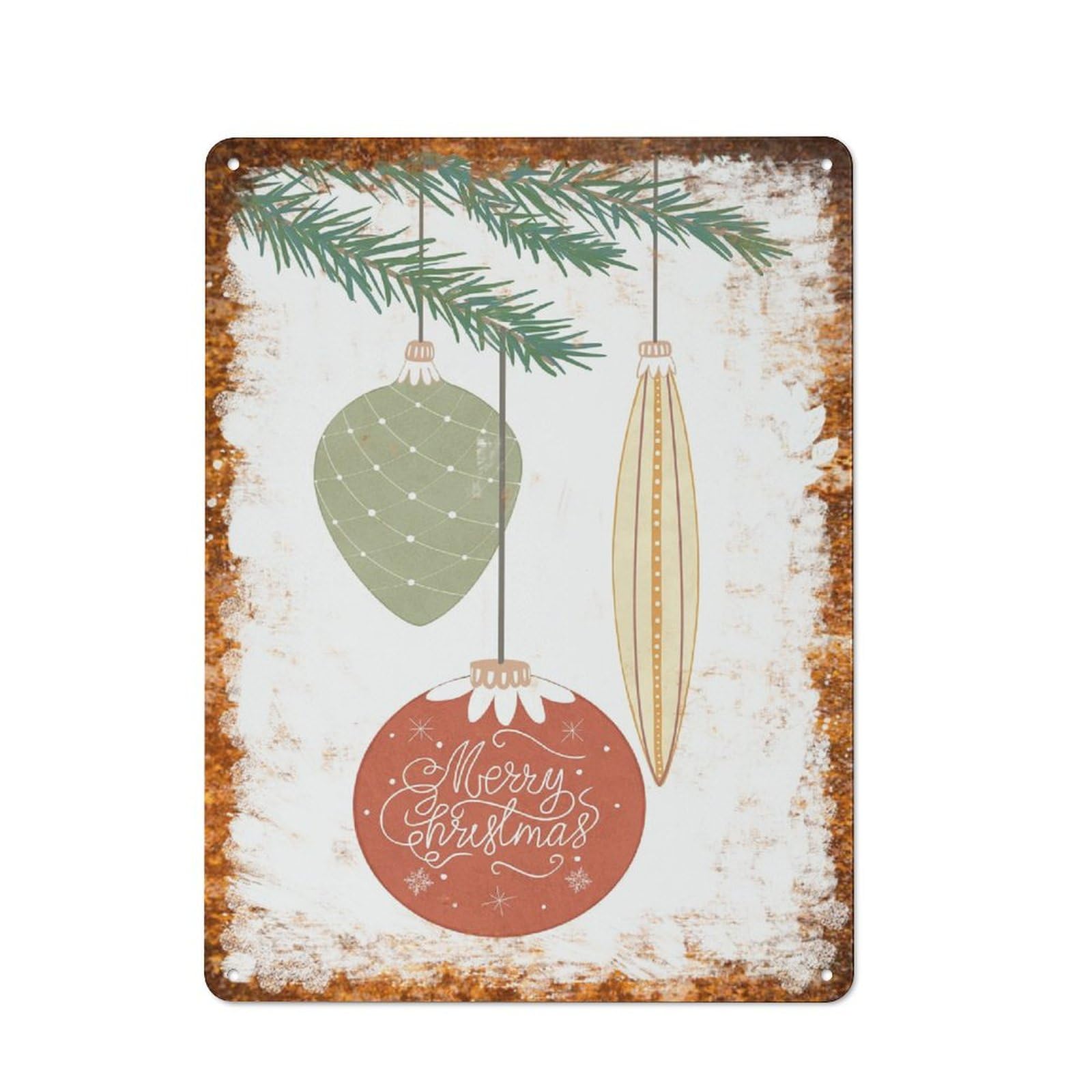peiyeety Metal Tin Sign Christmas Ornaments With Merry Christmas Text Pattern Vintage Rustic Wall Art Kitchen Bathroom Bedroom Living Room Farmhouse Garage Home Bar Laundry Room Porch Patio 6x8 Inch