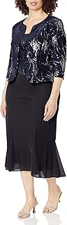 Alex Evenings Women's Plus Size Tea Length Button-Front Jacket Dress