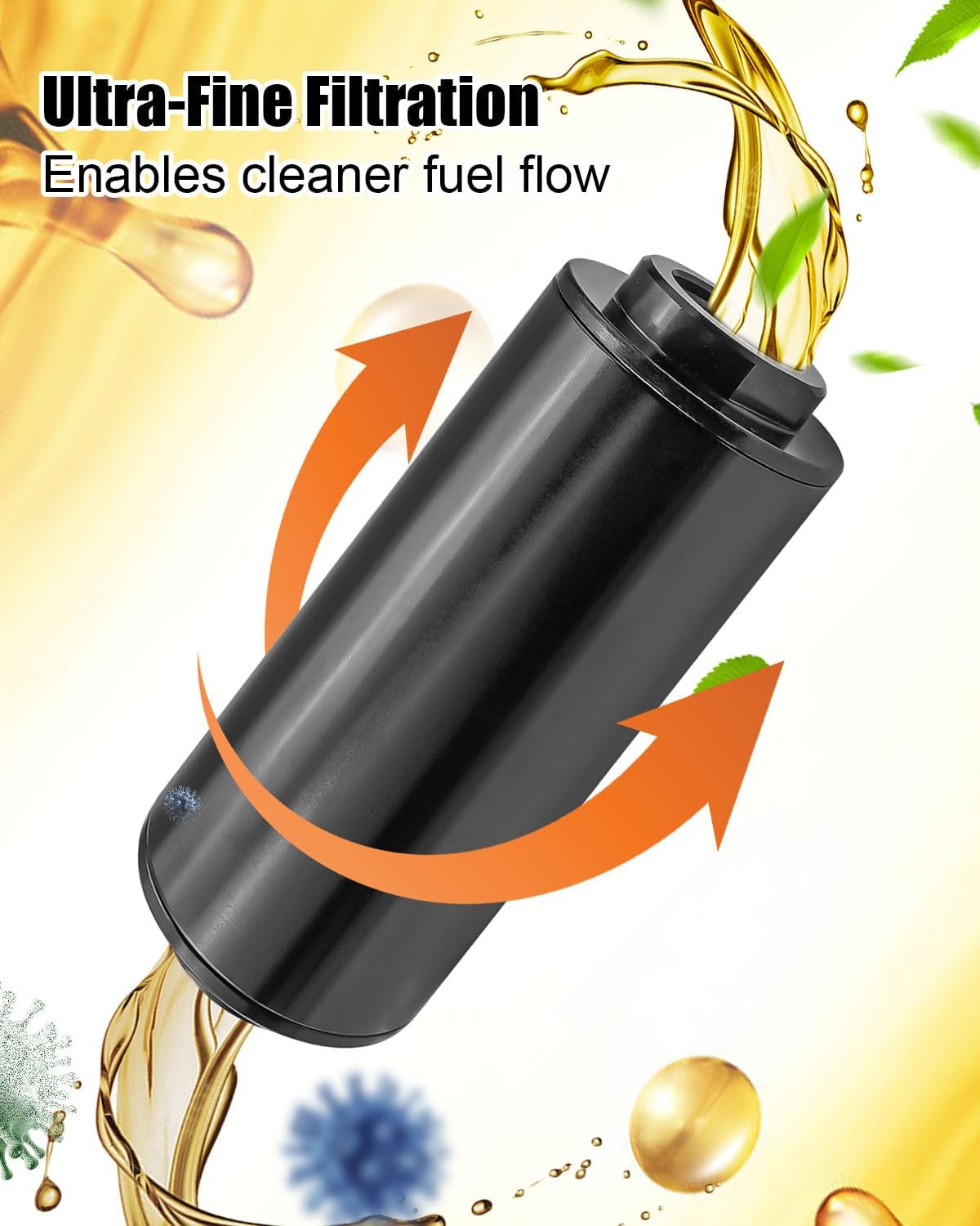 10 Micron Inline Fuel Filter Fit for Gasoline Diesel E85 and Rubber Fuel Line, with Barb 1/2" 3/8" 5/16" Fitting Adapter, Aluminum Alloy