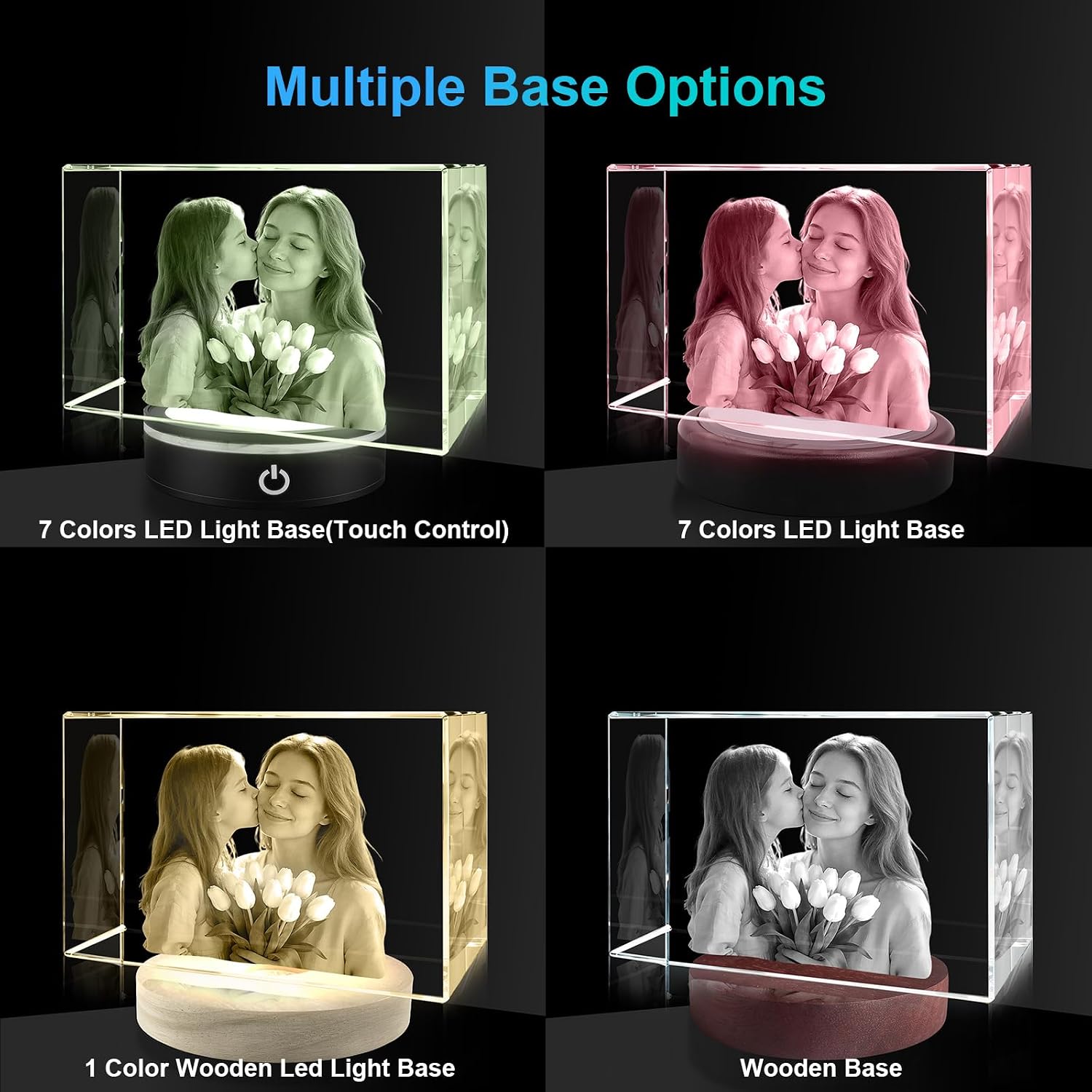 3D Crystal Photo Personalized, Personalized Mothers Day Gifts for Mom, Women, Wife, Her, Him, Men, Husband, Grandma, Great Customized Gift With Your Own Photo, Custom Glass 3D Laser Etched Picture Frame-Small Landscape Rectangular
