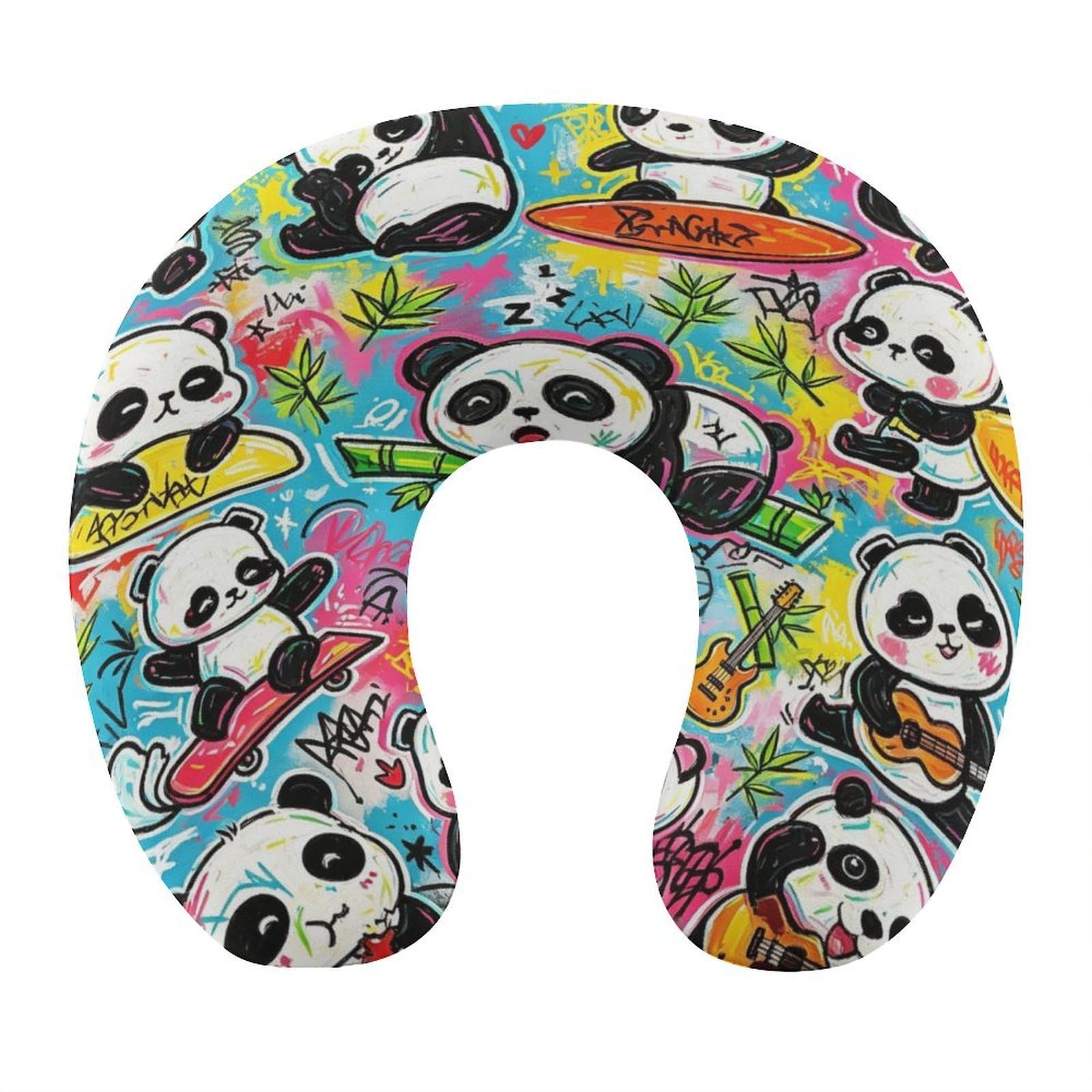 Btcowzrv Style Graffiti Panda Fun U Shaped Neck Pillow Travel Pillows