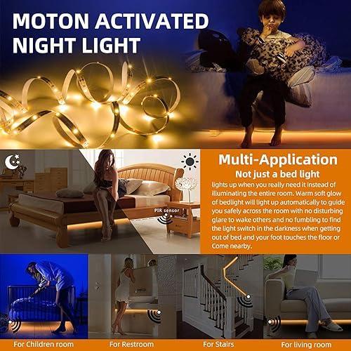 Miniatura 2 de HOUHUI Tira de luces LED activadas por movimiento, de 9.84 pies, color blanco cálido, no impermeable, alimentado por USB, con sensor de movimiento y