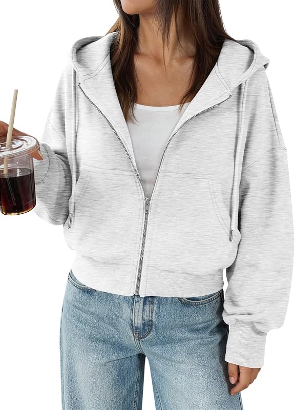 Trendy Queen Zip Up Hoodies For Women Cropped Sweatshirts 2026 Fall Outfits